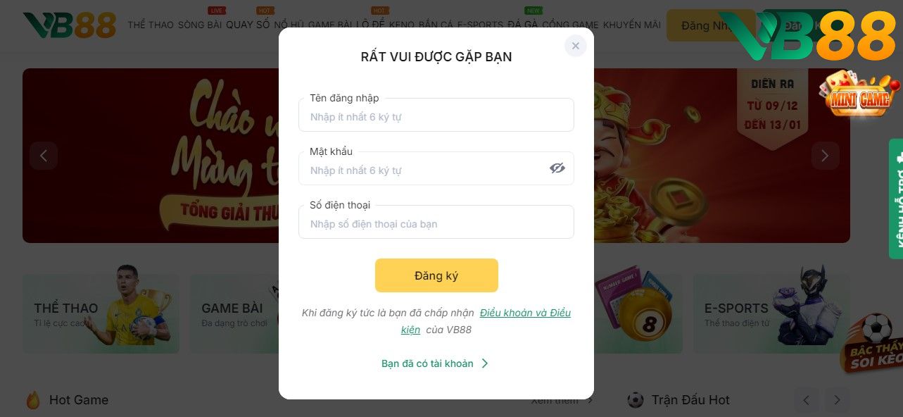 Đăng ký và đăng nhập tài khoản VB88 nhanh gọn lẹ